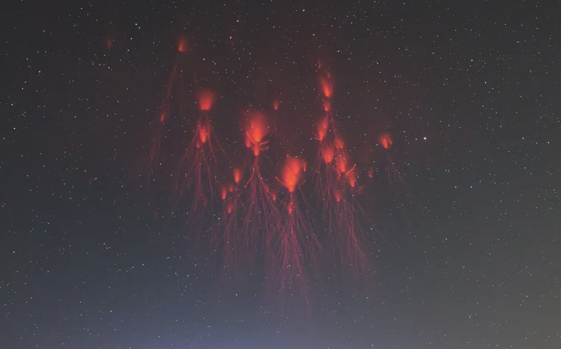 weird red blobs in the night sky